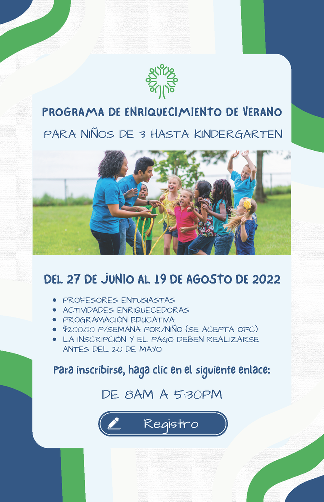 Programa de enriquecimiento de verano ofrecido en Bergen Family Center. Consulte el folleto adjunto.