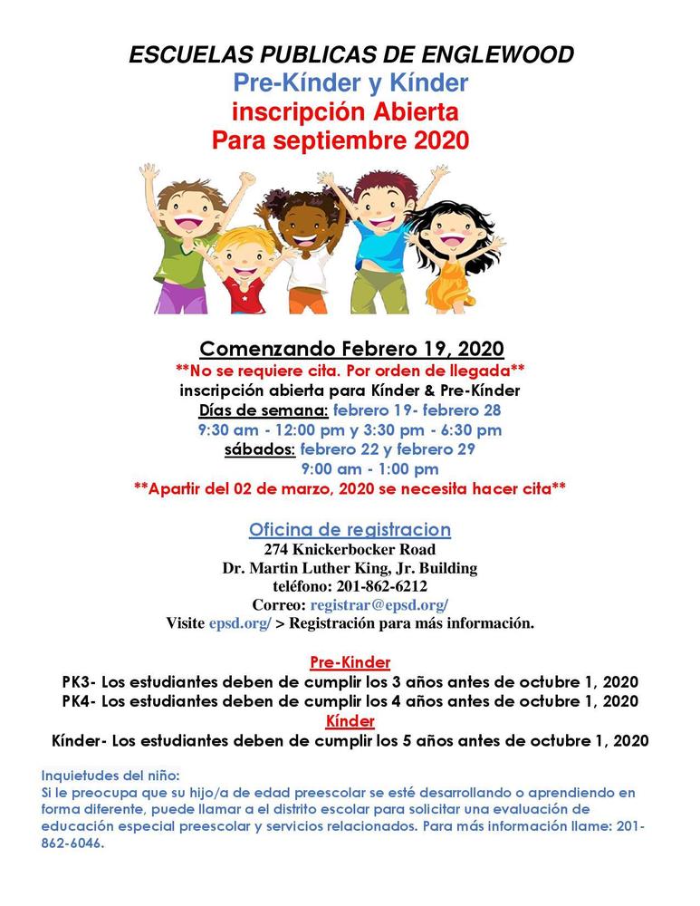 Inscripciones de Kinder y Prekinder para el año escolar 2020 del Distrito de Escuelas Públicas comenzará el 19 de febrero